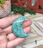 Amazonite Crescent Moon Palm Stone for Communication, Objectivity & Inner Conflicts