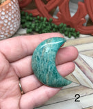 Amazonite Crescent Moon Palm Stone for Communication, Objectivity & Inner Conflicts