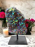 Titanium Aura Quartz Geode on Stand for Chakra Charging, Restores Balance & Promotes Positive Energy