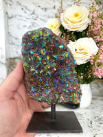 Titanium Aura Quartz Geode on Stand for Chakra Charging, Restores Balance & Promotes Positive Energy